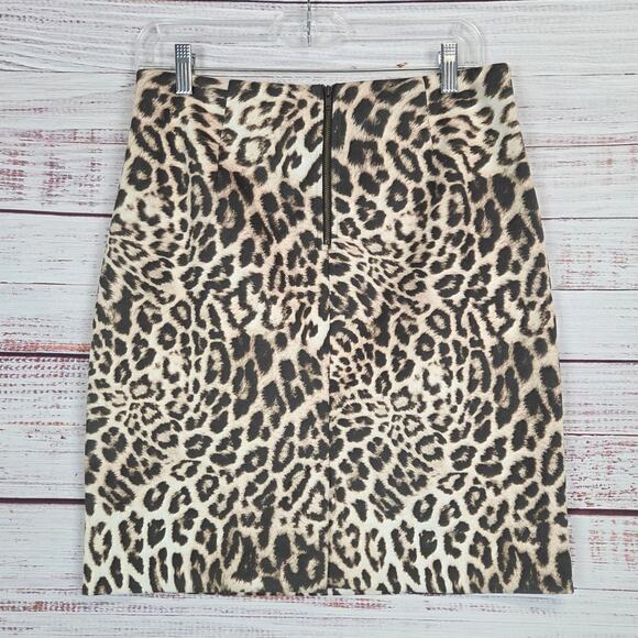 Cabi Leopard Sophia Skirt Sz 4 Brown Tan Pocket Soft Stretch Casual Party Office - Picture 4 of 11